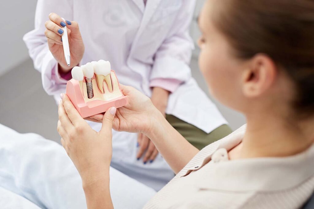 Examining a dental implant model 